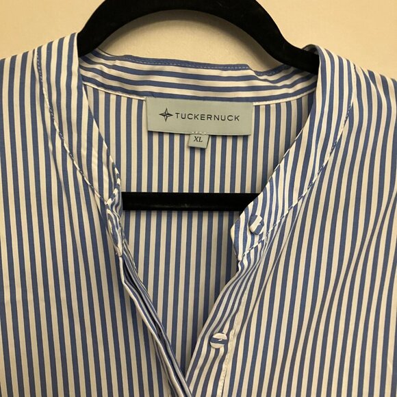 Blue and White Vertical Stripe Dress - Picture 2 of 7